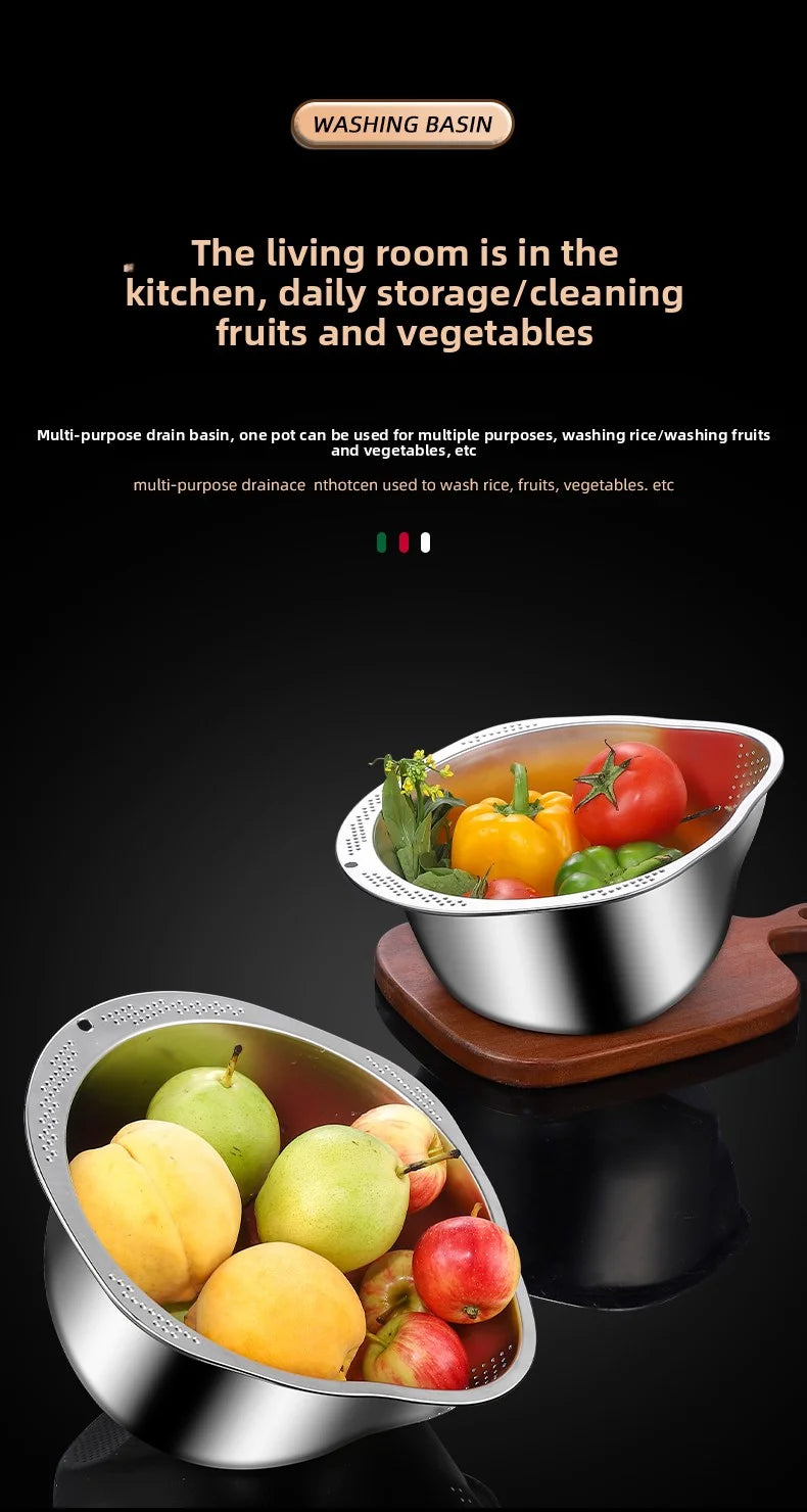 Stainless Steel Rice Washing Bowl - Dual-Purpose Strainer Colander