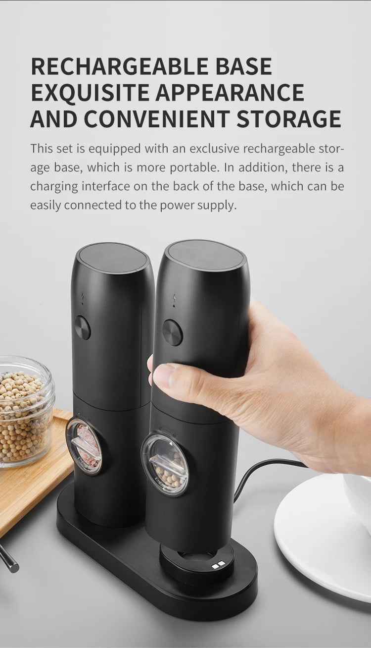 Automatic Pepper Grinder - USB Rechargeable with Adjustable Coarseness
