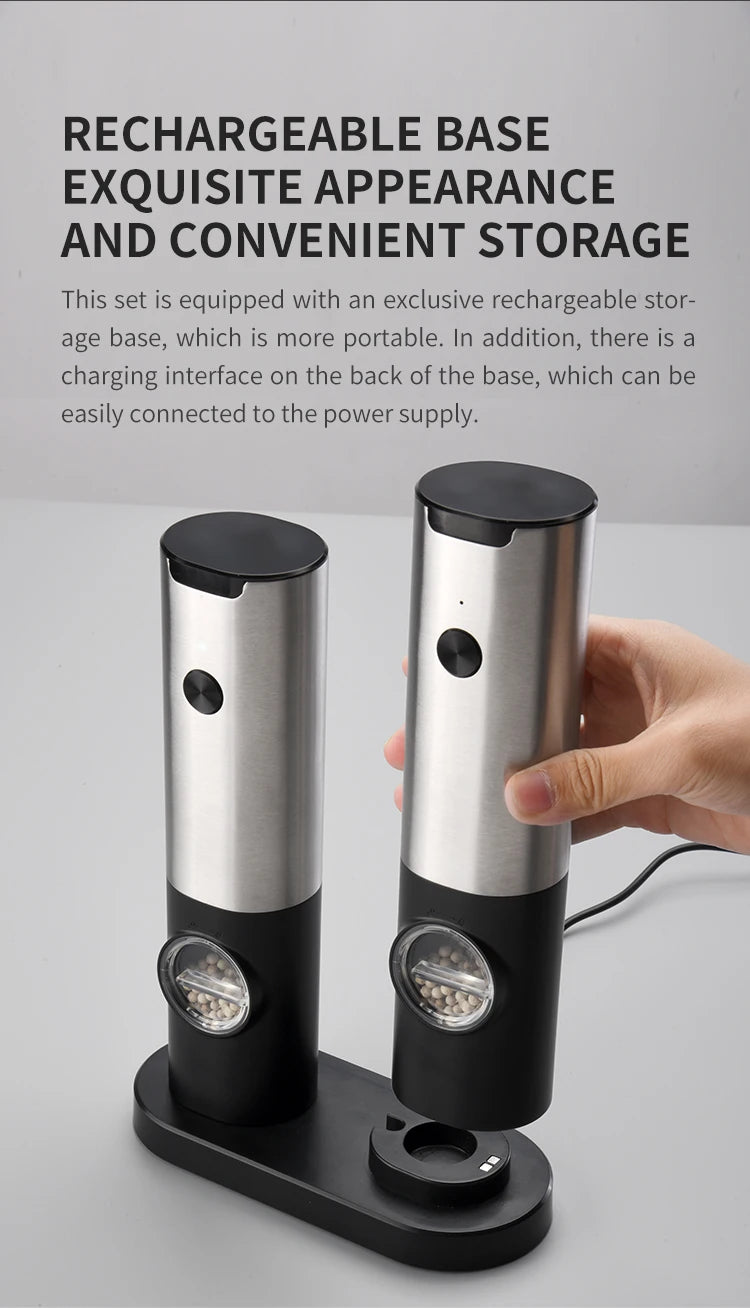 Automatic Pepper Grinder - USB Rechargeable with Adjustable Coarseness