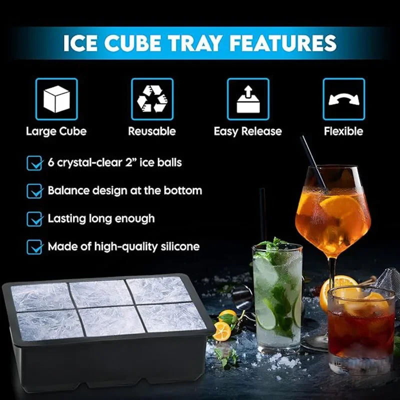 Large Ice Cube Tray - Jumbo Silicone Mold with Multiple Grids