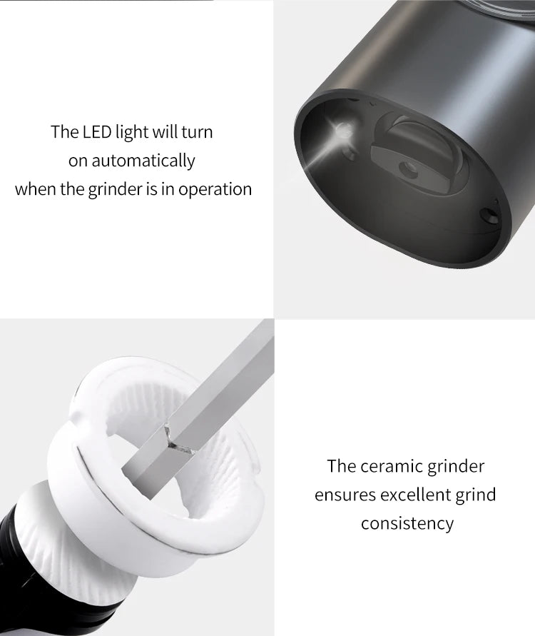 Automatic Pepper Grinder - USB Rechargeable with Adjustable Coarseness