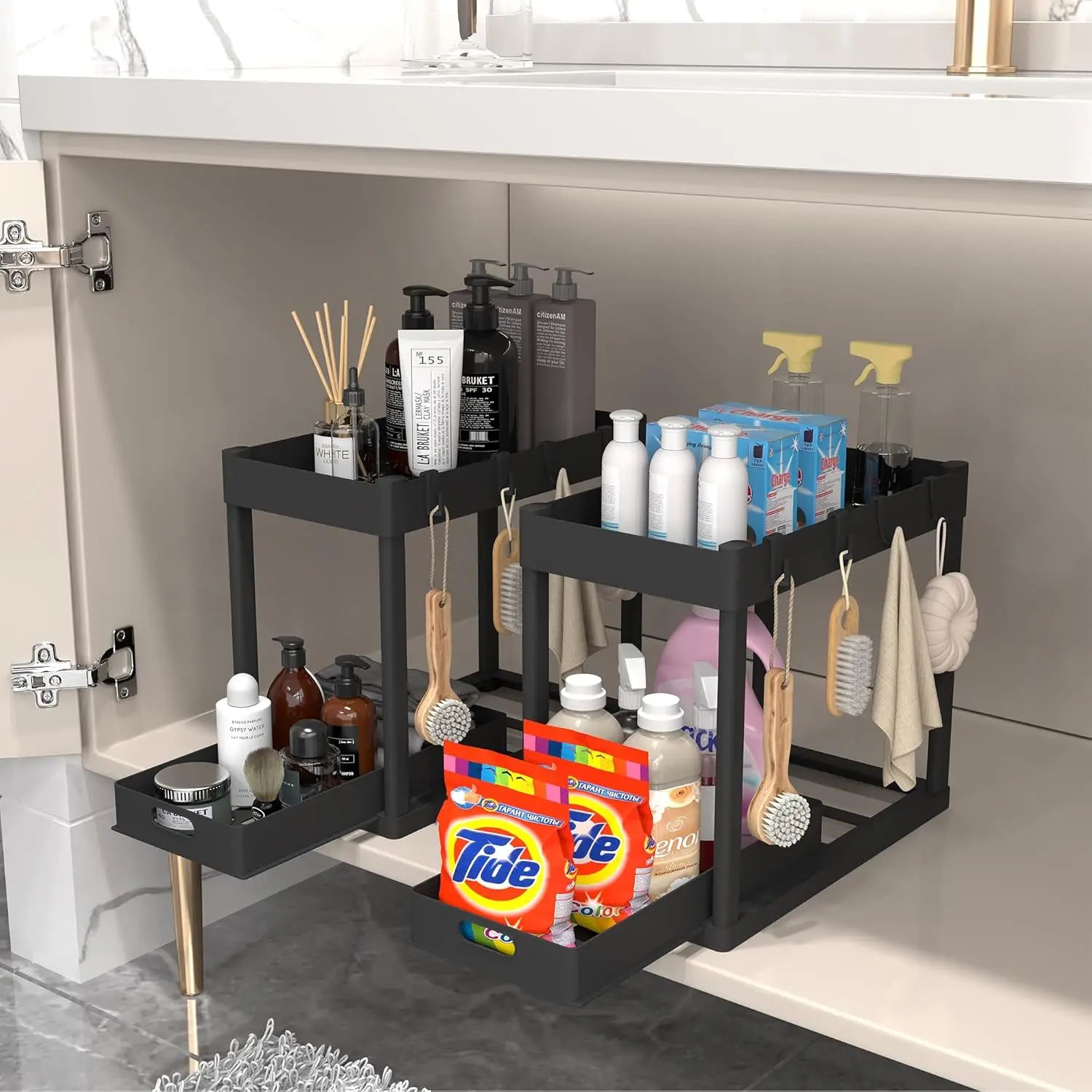 Double-Tier Sink Storage Rack - Multi-Purpose Organizer Basket
