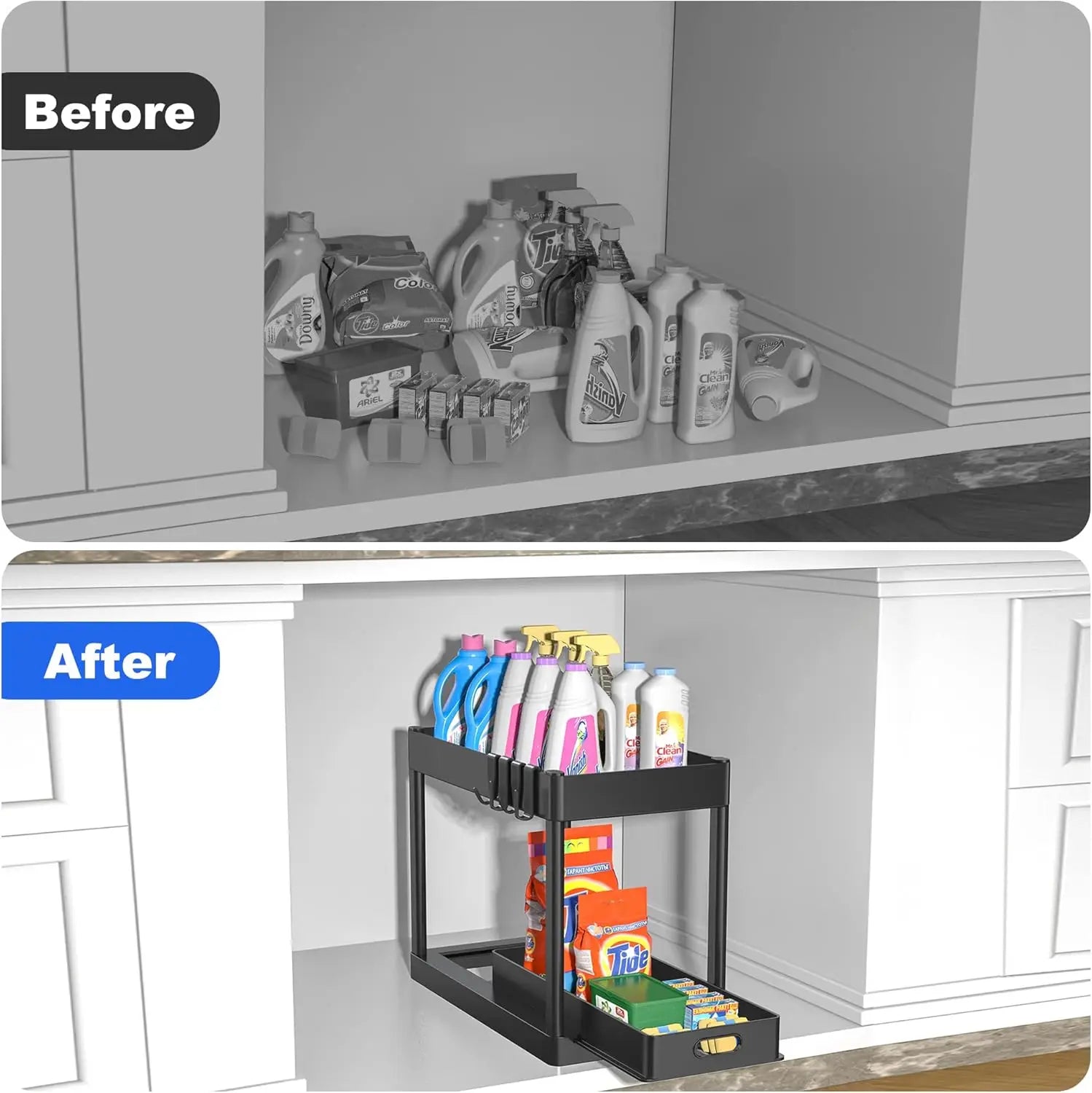 Double-Tier Sink Storage Rack - Multi-Purpose Organizer Basket